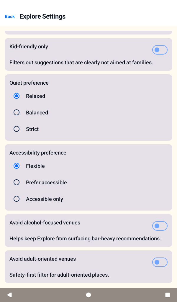 Explore safety settings for kid-friendly and accessibility preferences